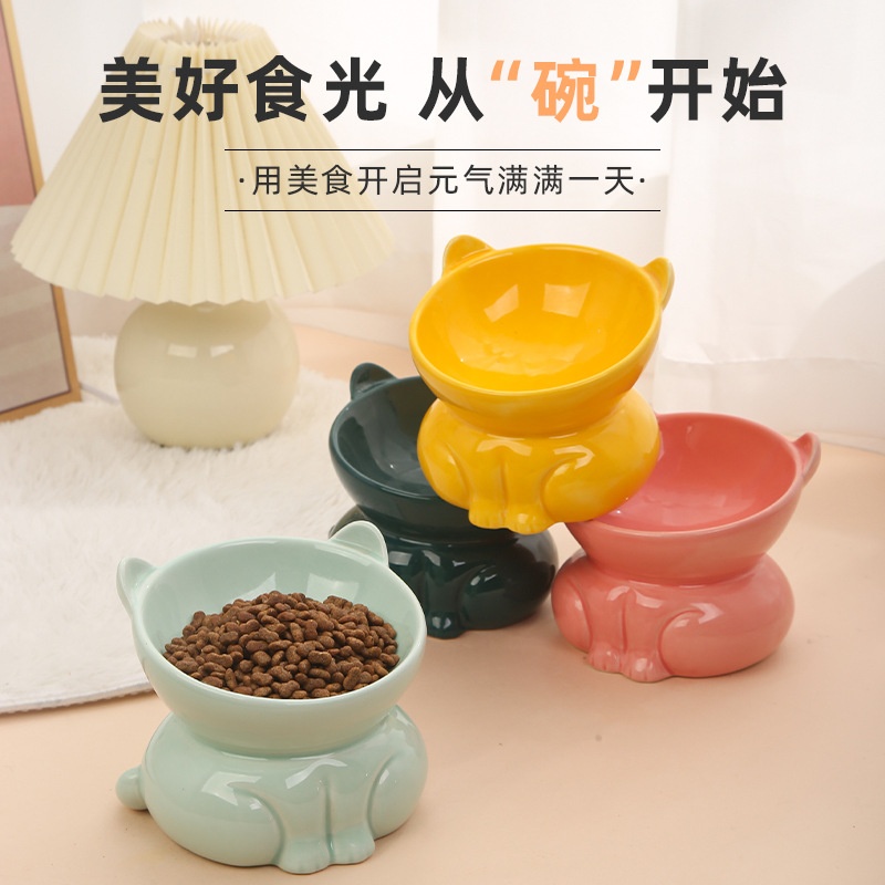 出口猫碗陶瓷猫咪碗宠物用品猫食盆猫饭碗猫粮碗狗碗猫喝水碗高脚