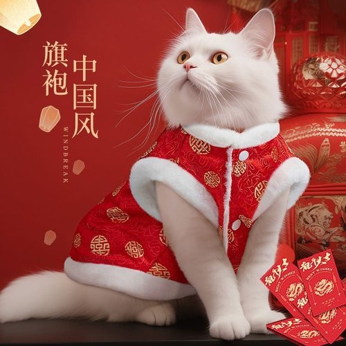 猫咪衣服布偶猫蓝猫银渐层公猫过年宠物新年喜庆唐装秋冬加厚棉衣