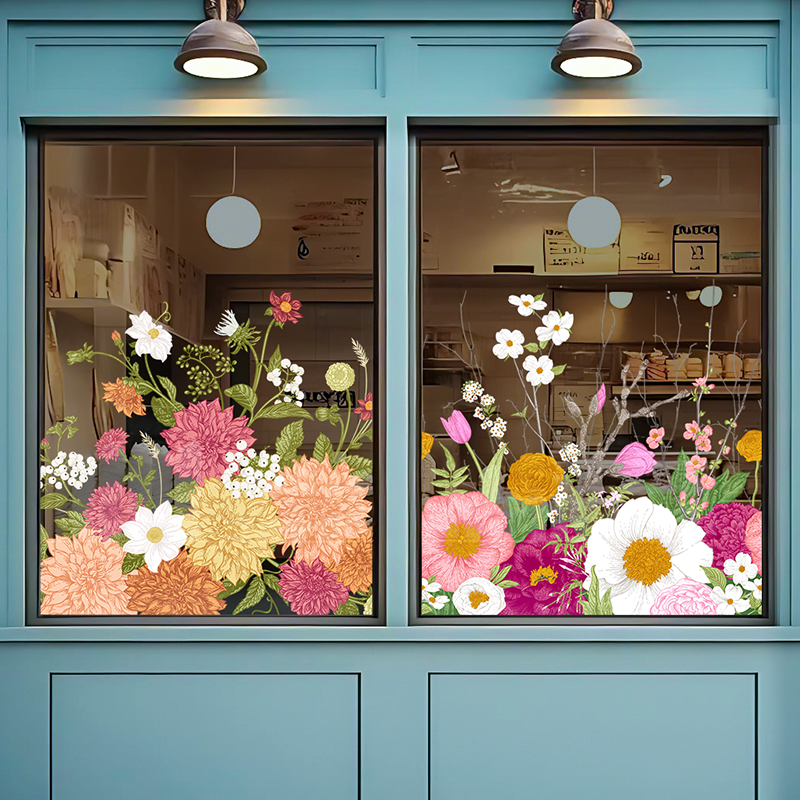 新款春日繁花玻璃门装饰贴纸女装甜品店橱窗氛围布置静电无胶贴画,家居饰品,玻璃膜/贴,淘宝优惠券,粉丝福利购,淘宝优惠卷