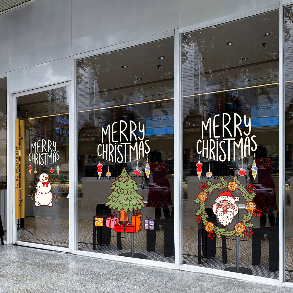 卡通圣诞雪人玻璃装饰贴纸