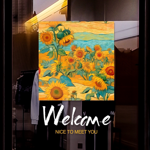 向日葵梵高油画玻璃门贴纸