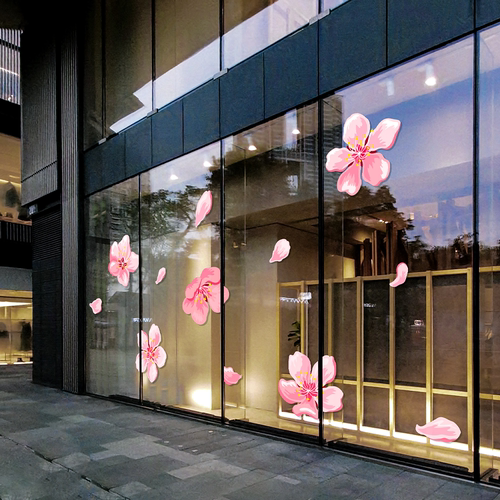 春天桃花樱花橱窗美化服装店