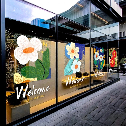 春日花朵美陈玻璃门贴商场