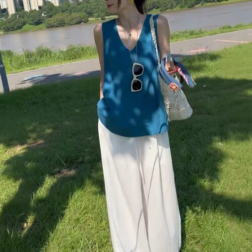 2026超火夏季减龄一整套韩系松弛感时尚宽松无袖背心阔腿裤两件套