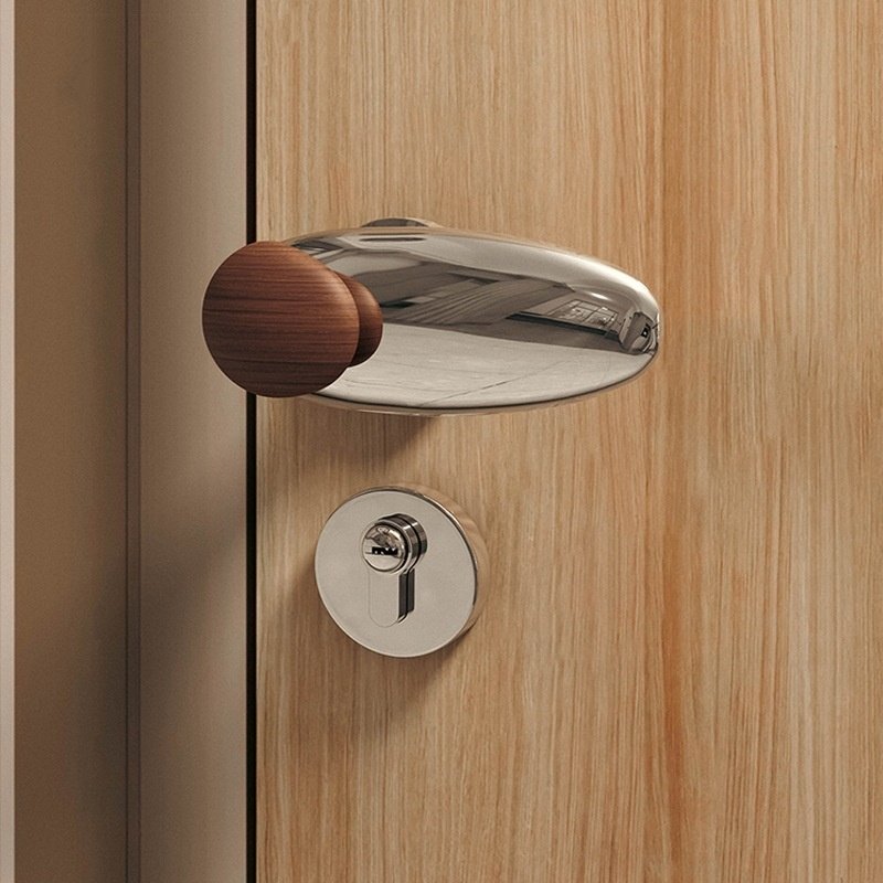 中古风极简银色复古铜房间静音家用木门锁具石来运转磁吸门锁