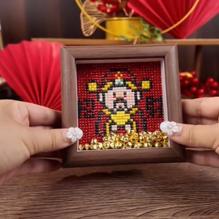 财神爷招财钻石画摆件贴画手工diy制作摆台书桌客厅金元 宝带木框