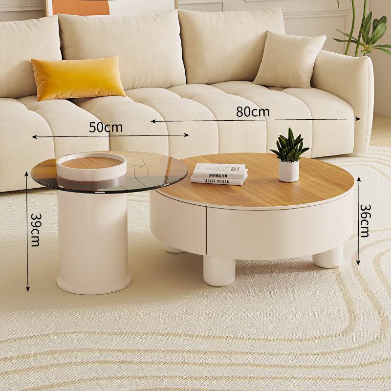 意式简约奶油风实木岩板茶几