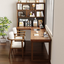 实木转角书桌书架一体靠窗台学生家用学习书柜写字桌卧室办公电脑