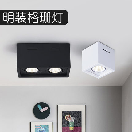 方形COB明装筒灯led双头斗胆灯射灯客厅家用天花灯过道无主灯照明