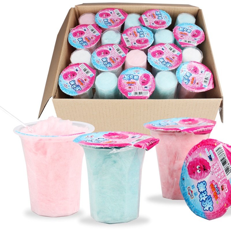 拉丝棉花糖杯装多口味整盒20杯8090后童年回忆零食草莓味软糖