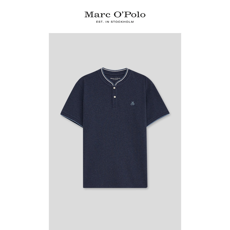 marc opolo/mop男士小立领华夫格纹简约休闲polo衫