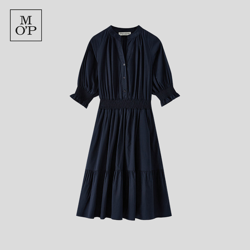 【outlet】marc opolo/mop纯棉新中式印花司马克腰连衣裙女