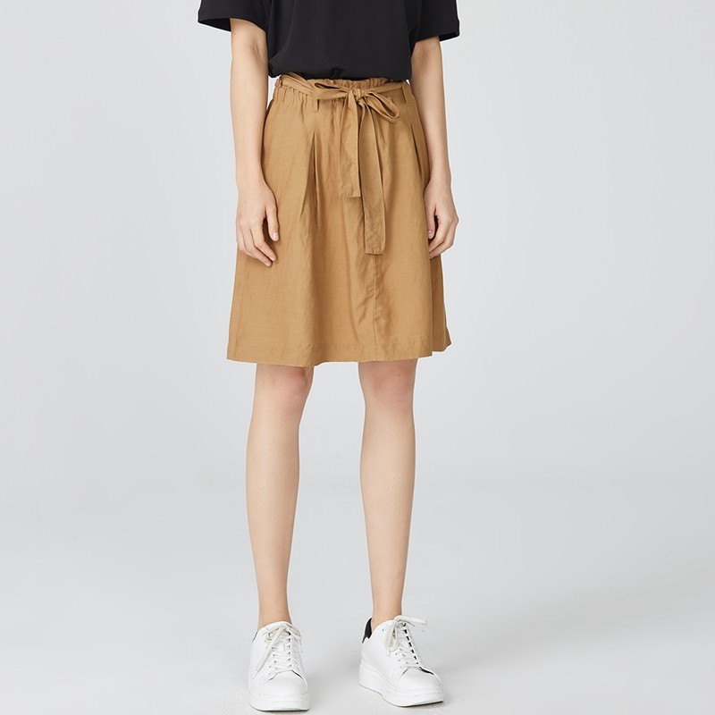 marcopolo 春夏季时尚松紧系带女款半身裙卡其色气质休闲俏皮短裙