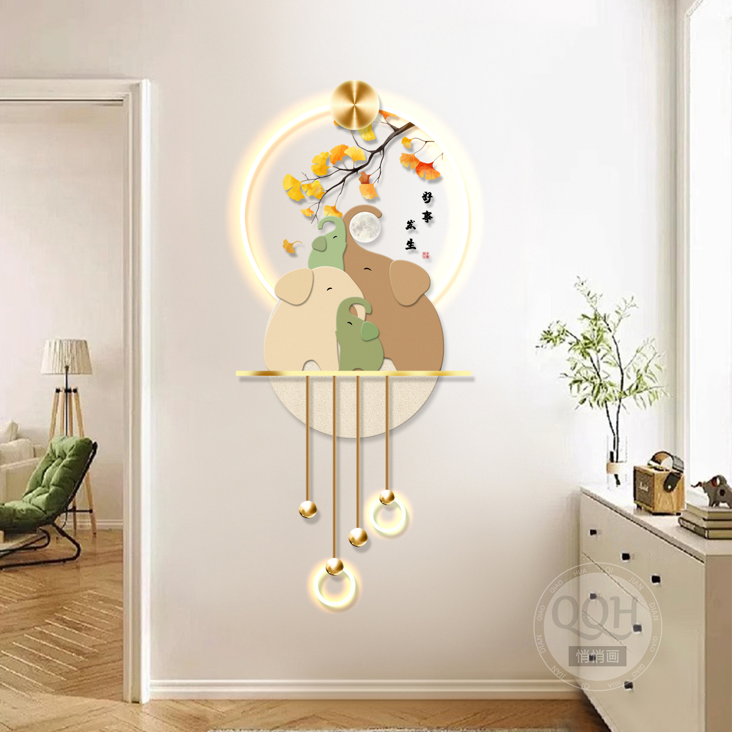 大象装饰画 画入户玄关挂画 画高级感led发光壁灯画 画走廊尽头高