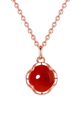 红玛瑙项链女银锁骨链吊坠幸运