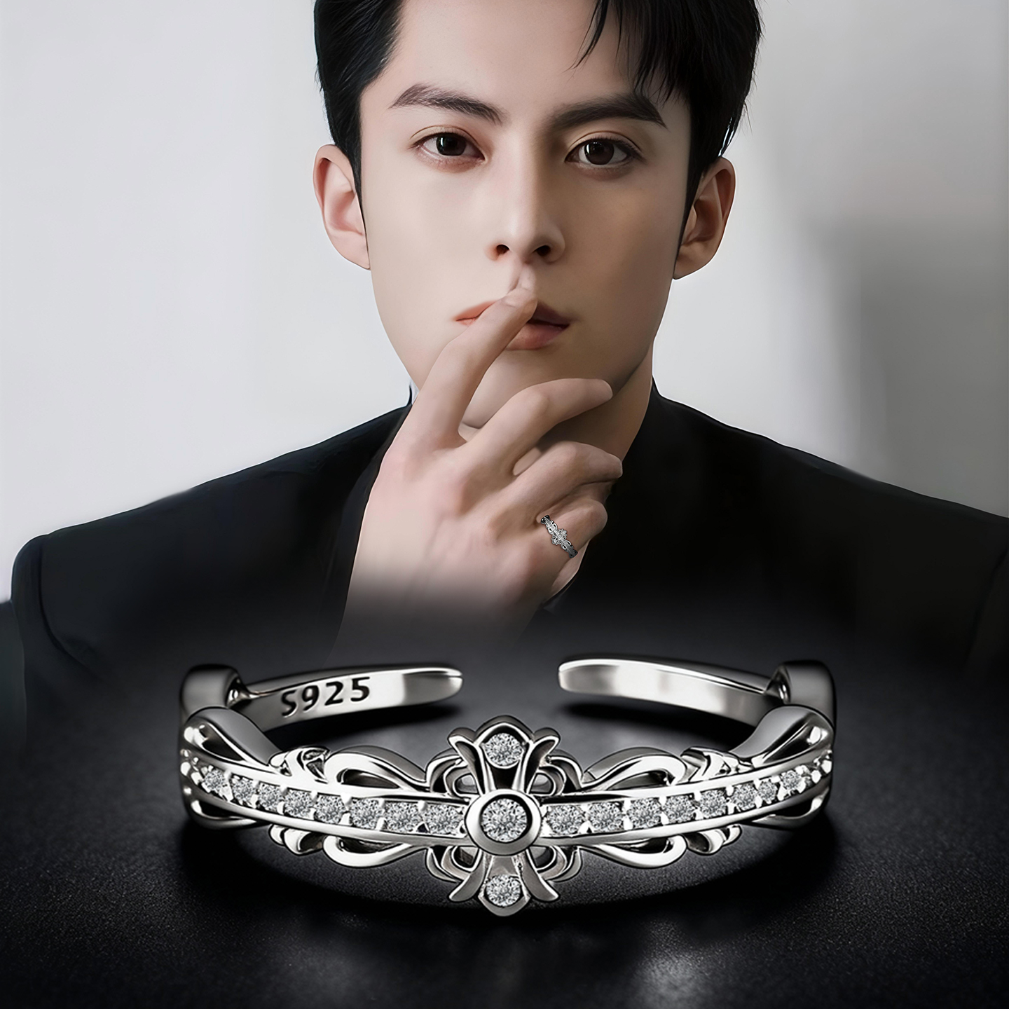 王鹤棣同款925银戒指男女款