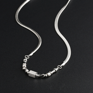 串珠蛇骨拼接钛钢项链男高级感嘻哈美式 小众刀片锁骨链子男潮百搭
