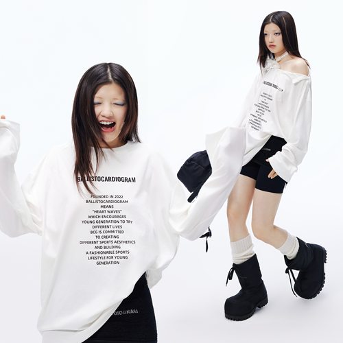 BCG长袖情侣款多种穿法T恤显瘦