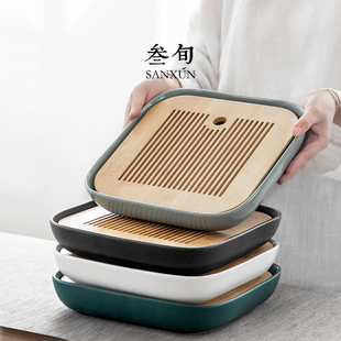 创意陶瓷茶盘家用功夫茶具简约储水式 叁旬 茶海轻奢现代茶台托盘