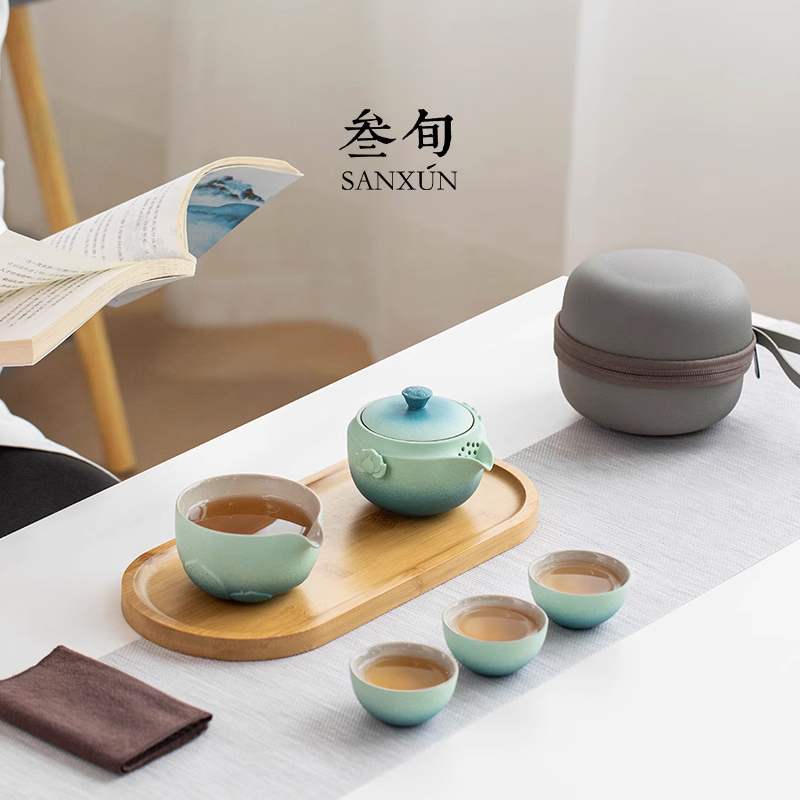 锦绣莲华快客杯便携式户外一壶三杯功夫旅行茶具套装喝茶装备