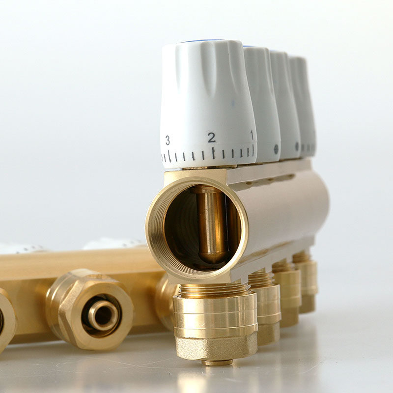 双手轮手动分集水器地暖分水器地暖家用全铜拉丝烤漆硬密封345678