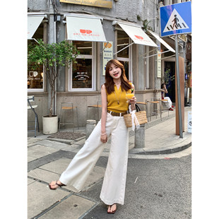 切糕自制小个子春夏季长裤女薄款休闲高腰白色裤子直筒阔腿牛仔裤