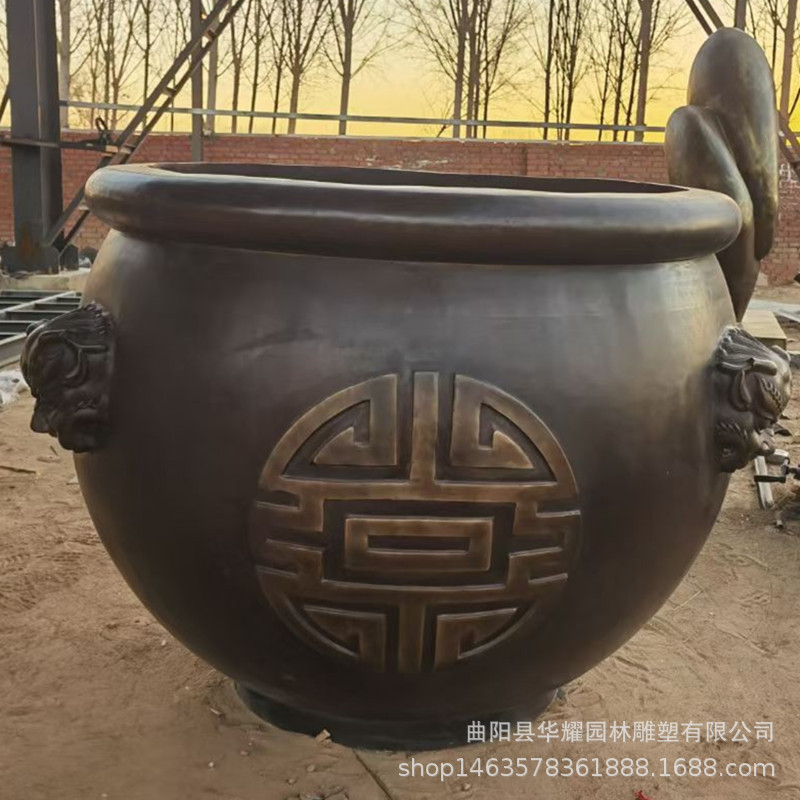铸铜水缸荷花缸纯铜缸故宫缸雕塑鎏金铜大缸黄铜铸造养花养鱼缸