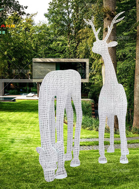 不锈钢铁艺编制鹿雕塑 户外园林景观落地摆件 不锈钢鹿雕塑