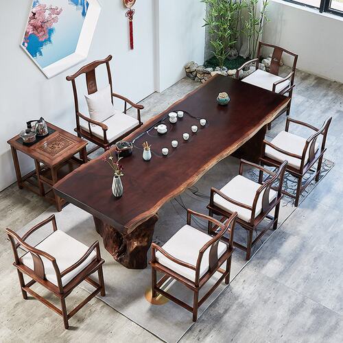 新中式茶桌椅组合 办公室不规则泡茶桌 茶馆复古大板功夫茶台定制