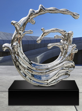 定制大型户外抽象镜面雕塑 水景景观雕塑 水浪花不锈钢雕塑小品