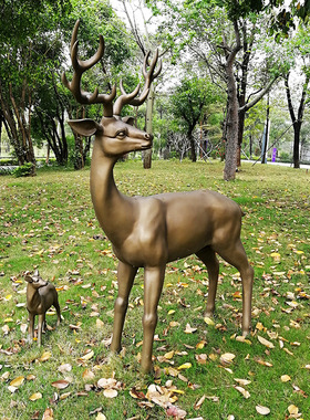 加工定制户外大型玻璃钢梅花鹿雕塑绿地公园林景观动物小品包安装