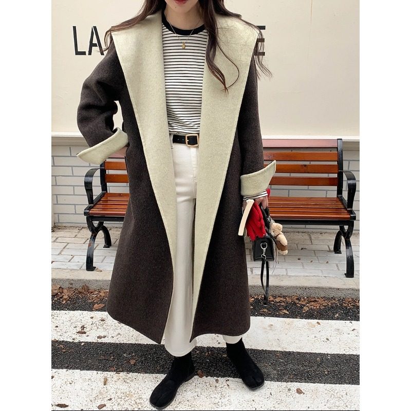 3th Morning 浴袍斗篷式 双面拼色连帽双面呢羊毛大衣,女装/女士精品,毛呢外套,淘宝优惠券,粉丝福利购,淘宝优惠卷