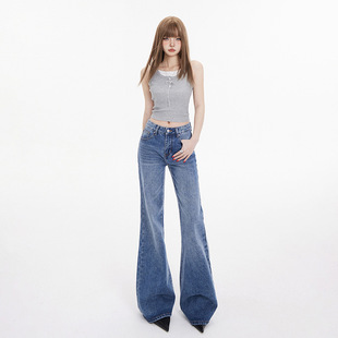 美式复古低腰宽阔喇叭裤女春夏百搭显瘦垂感牛仔裤