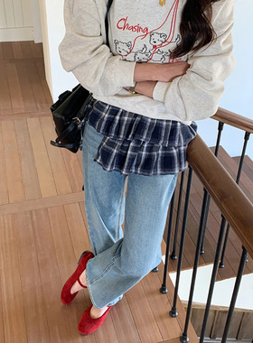 3th Morning 早春新款 格纹双层系带叠穿屁帘短裙