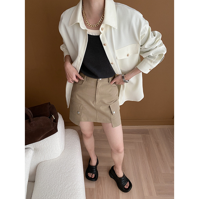 司南 法式时髦金扣 纹理感免烫宽松气质衬衫2025秋冬新款 SN5006