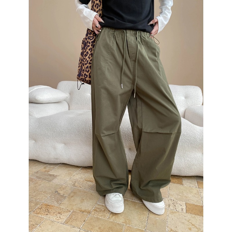 司南 街头松弛感 美式廓形褶皱降落伞工装休闲拖地阔腿裤