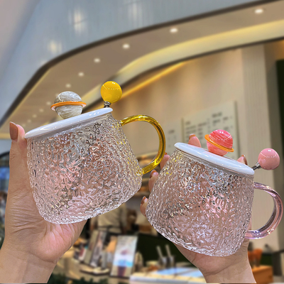 夏天水杯玻璃杯高颜值马克杯带盖女生新款2023设计感办公室咖啡杯