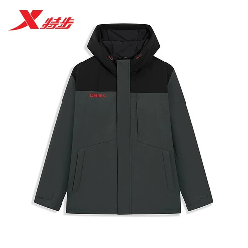特步CHINA厚棉服男2026年冬款防风保暖风衣连帽外套974429180555