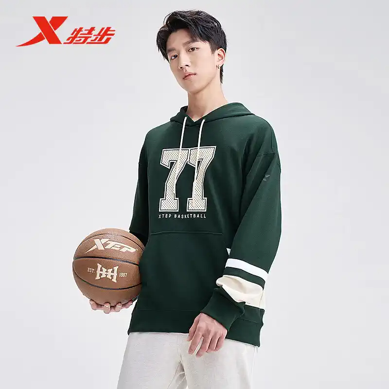 特步连帽卫衣男潮流撞色