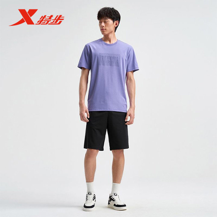 特步针织五分裤男夏季新款宽松休闲中裤健身训练短裤975229610309