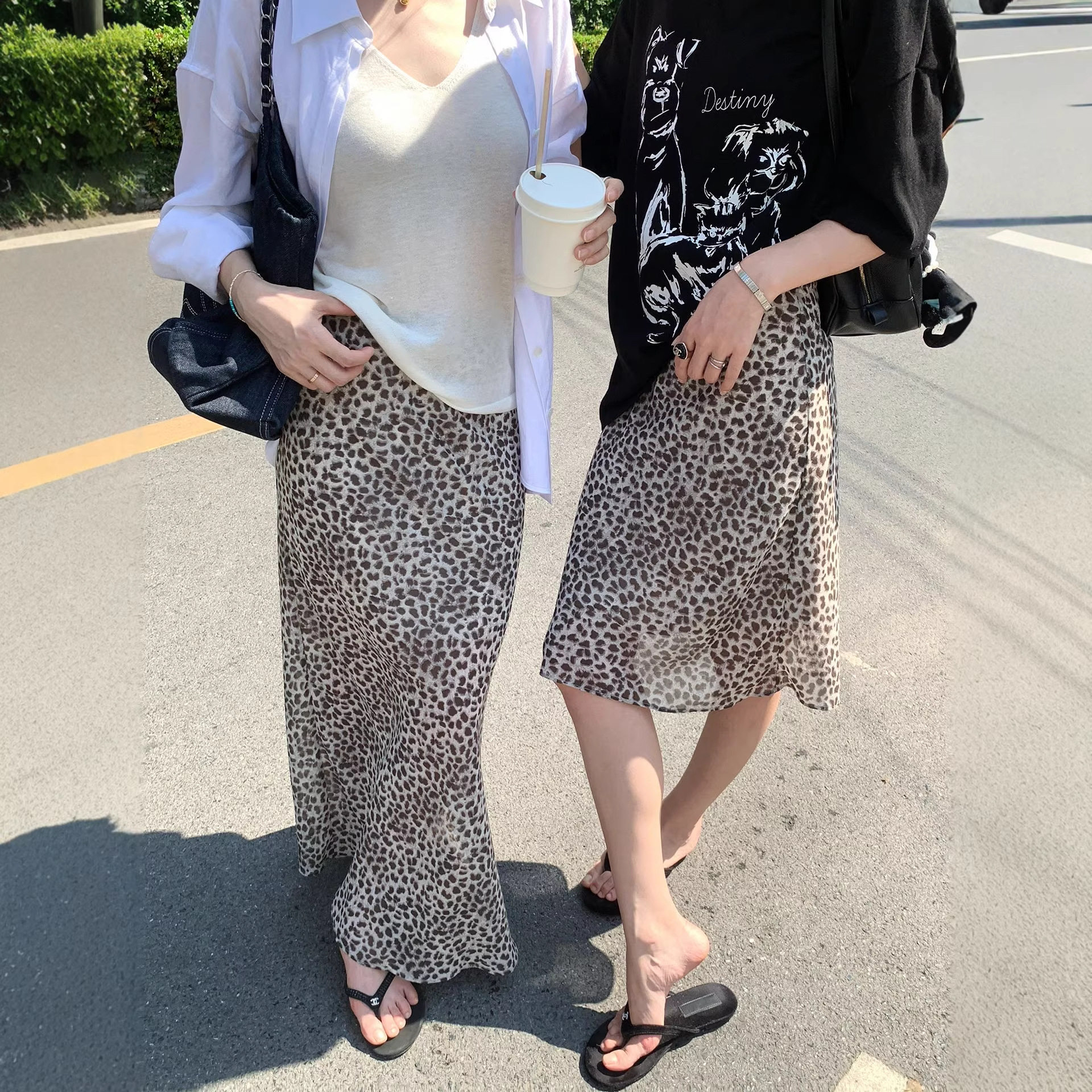 百视旺 轻薄透气雪纺豹纹半身裙女夏季新款百搭显瘦长短款半裙