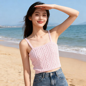 大朗毛衣工厂春夏优雅淑女粉色麻花针织吊带衫 背心女外穿上衣