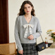 女蕾丝蝴蝶结软糯开衫 领麻花开衫 大朗毛衣工厂定制温柔风灰色