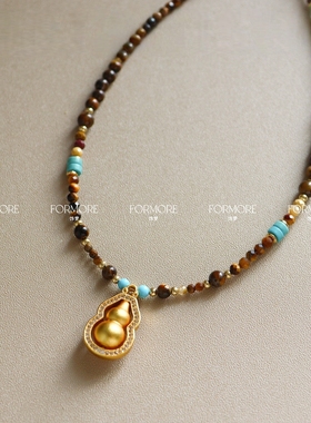 新中式国风葫芦项链虎眼石松石女轻奢小众高级感气质百搭毛衣链