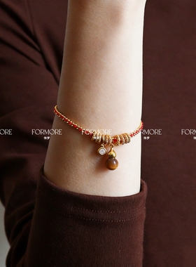 复古国风天然虎眼石手链编绳美拉德手绳红绳新中式高级感轻奢百搭