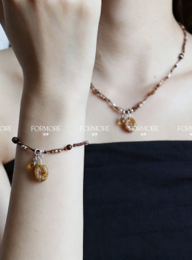 复古手作捷克珠虎眼石手工串珠锁骨链颈链手链文艺民族风编绳