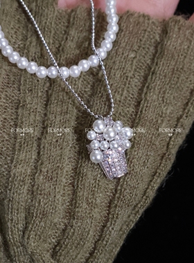 法式浪漫爆米花珍珠锆石项链轻奢时尚新款颈链个性百搭优雅双层