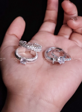 法式复古风拉丝锆石开口戒指小众设计感轻奢高级感银色富家千金