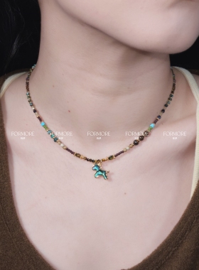 小马吊坠复古民族风串珠项链锁骨链高级感毛衣链松石独角兽虎眼石