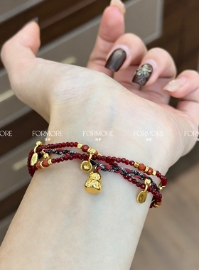 新中式天然石串珠手链葫芦挂坠多层叠戴民族风福禄手串美拉德百搭